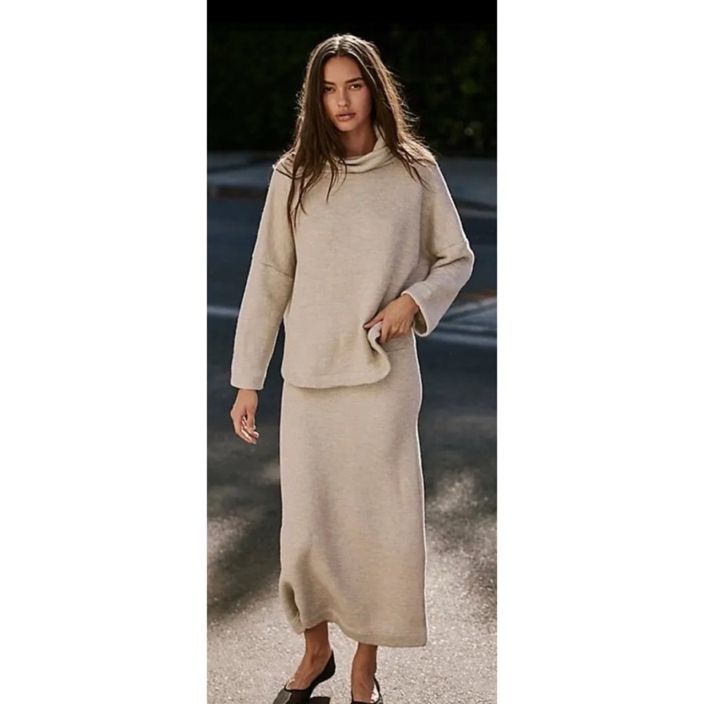 Free People Free-Est Milley Reversible Set Turtleneck Sweater Column Skirt Grey